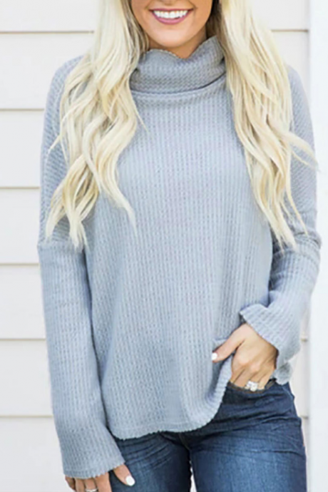 Loose Solid Color Long Sleeve Knit Sweater