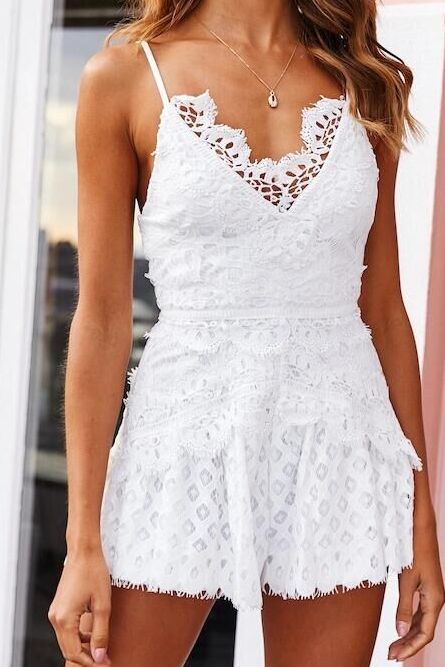 White Sexy Halter Lace Jumpsuit