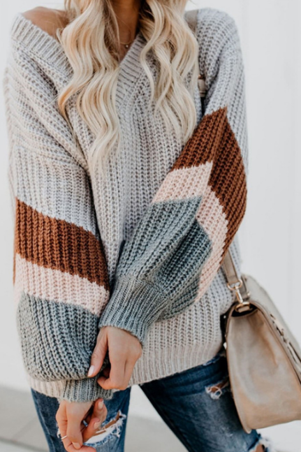 Striped V-neck Color Matching Knitted Sweaters