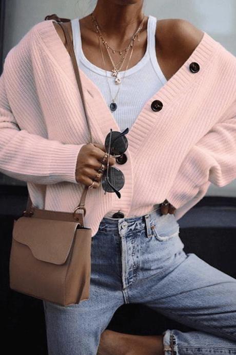 Fashion Knit Button Sweater Cardigan Coat
