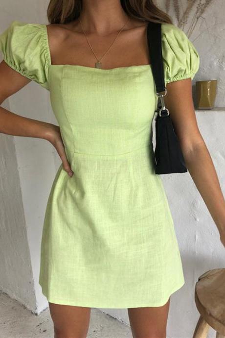 Solid Color Sexy Slim Short-sleeved Dress