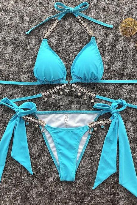 Sexy Solid Color Backless Bikini Swimsuit