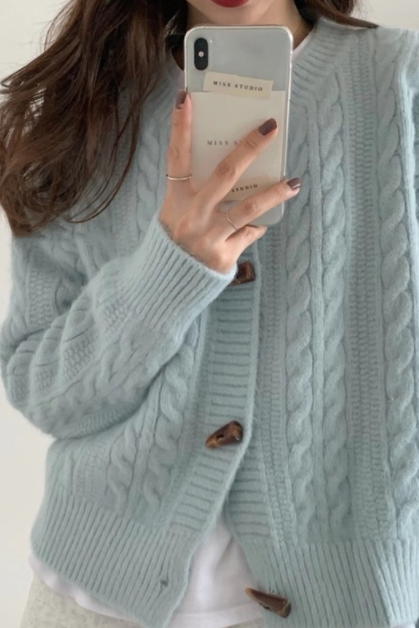 Solid Color Round Neck Knitted Cardigan Sweater Coat