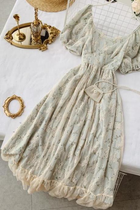 Elegant Sweet Vintage Lace High Waist Dress