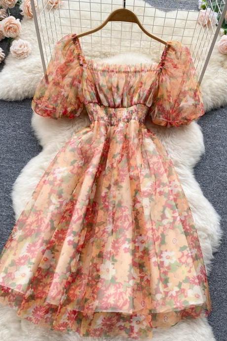 Sweet Chiffon Floral High Waist Dress