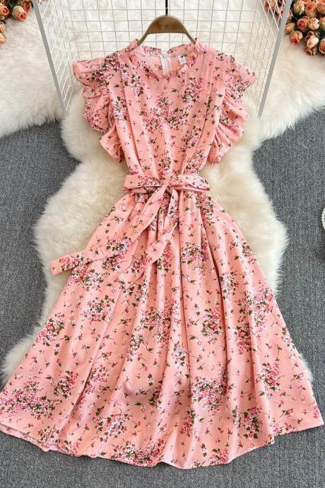 Sweet Floral Sleeveless Chiffon Dress