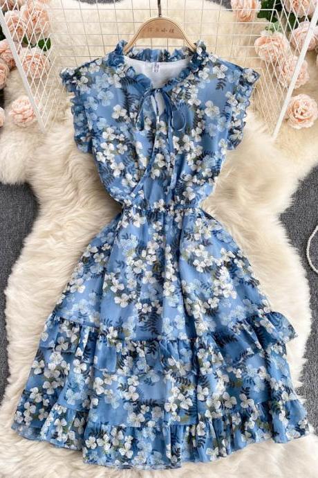 Sweet Sleeveless Vest Chiffon Floral Dress
