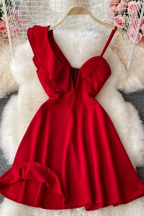Sexy One Shoulder Red Pompous Party Dress
