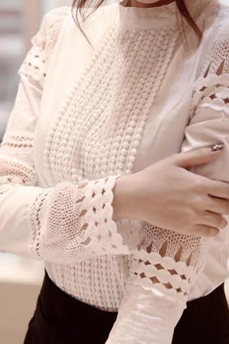 Solid Color Classy White Long Sleeve Blouse