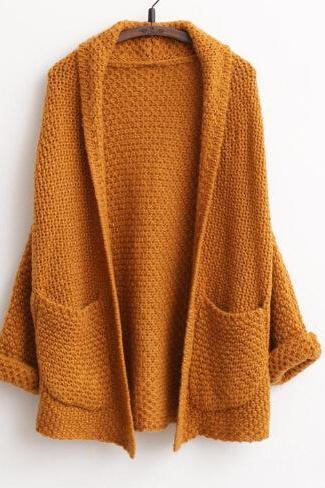 Fashion Casual Bat Sleeve Pocket Loose Knit Cardigan Sweater Coat