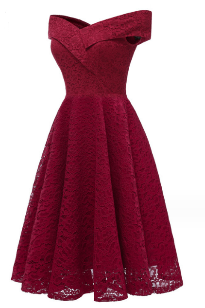 Women&amp;#039;s Solid Color Off Shoulder Lace Dress