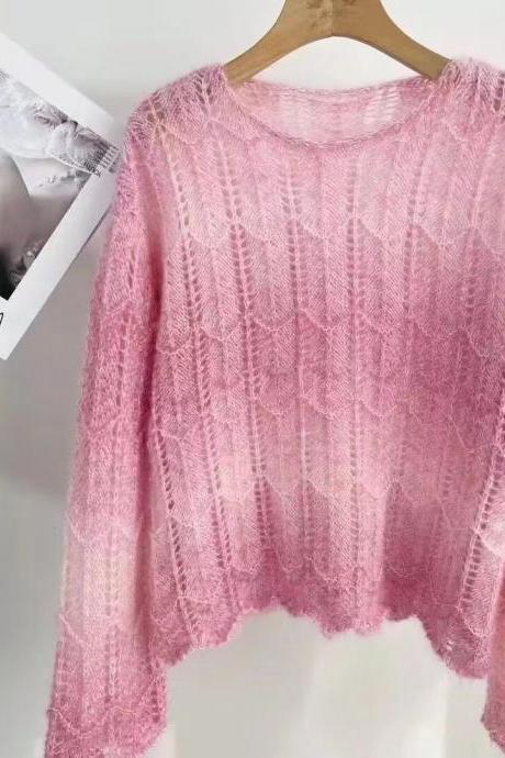 Loose Design Knitted Round Neck Sweater