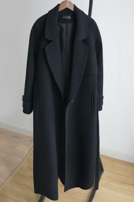 Black Woolen Long Sleeve Coat