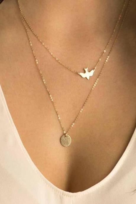 Gold Charmed Swallow Necklace