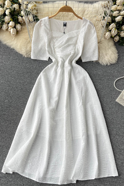Sweet Temperament White Short Sleeved Dress