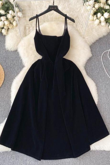Suspender Velvet Vintage Black Dress