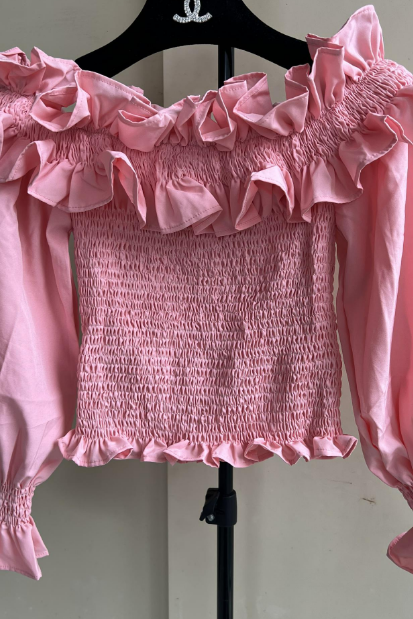 Pink Elegant Chain Pit Stripe Long Sleeved Top