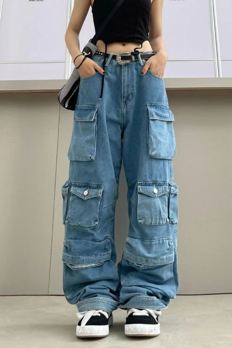 Fashion High Waist Pocket Jeans
