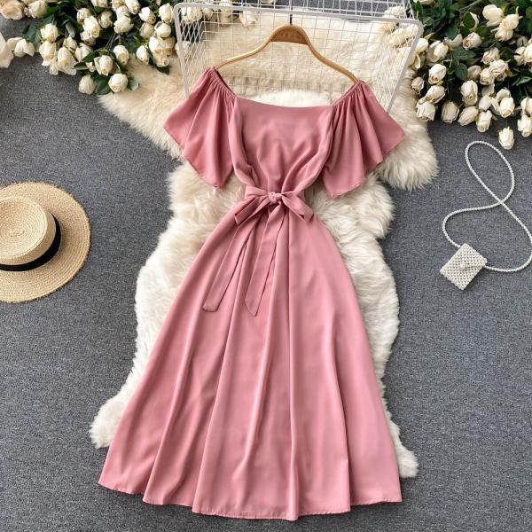 Elegant Solid Color Temperament High Waist Dress