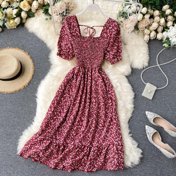 Sweet Short Sleeve High Waist Chiffon Dress