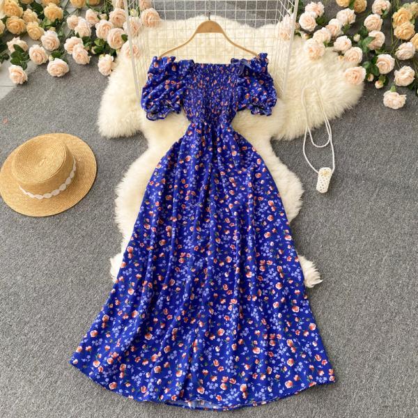 Vintage Floral Chiffon High Waist Dress