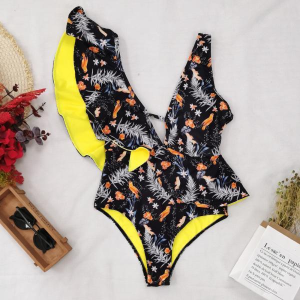 Sexy High Waist Printed One Piece Ruffled Backless Swimsuit