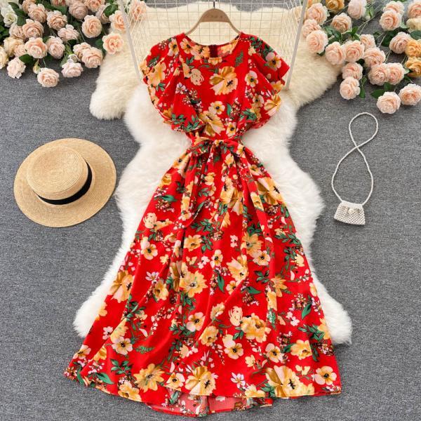 Slim Print Sleeveless Floral Dress