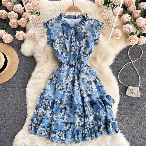 Sweet Sleeveless Vest Chiffon Floral Dress