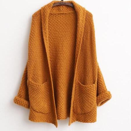 Fashion Casual Bat Sleeve Pocket Loose Knit Cardigan Sweater Coat