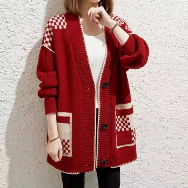 Women'S Loose V-Neck Sweater Knitted Cardigan Jacket