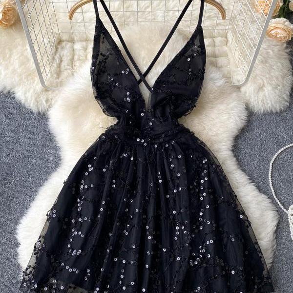 Sexy Solid Sequins Sequined O Neck Sleeveless Dress Dresses