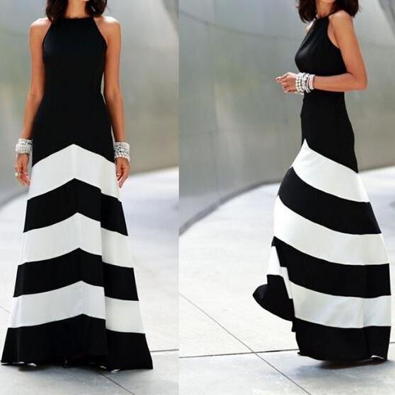 Uylee's Boutique Striped Floral Round Neck Sleeveless Maxi Dress