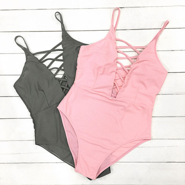 Fashion Pure Color One-piece Swimsuit Swimwear on Luulla
