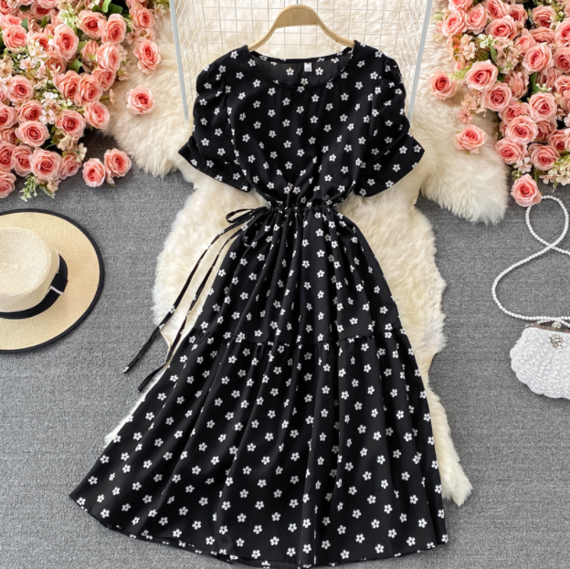 Dressnu Vintage Floral Patchwork Dress - Round Neck Button Front, Seven Sleeve Midi Dress - View #6