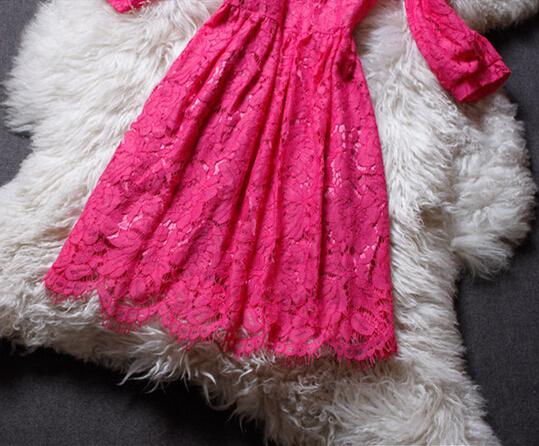 Lace Stitching Round Neck Long-sleeved Dress ER30409PO on Luulla