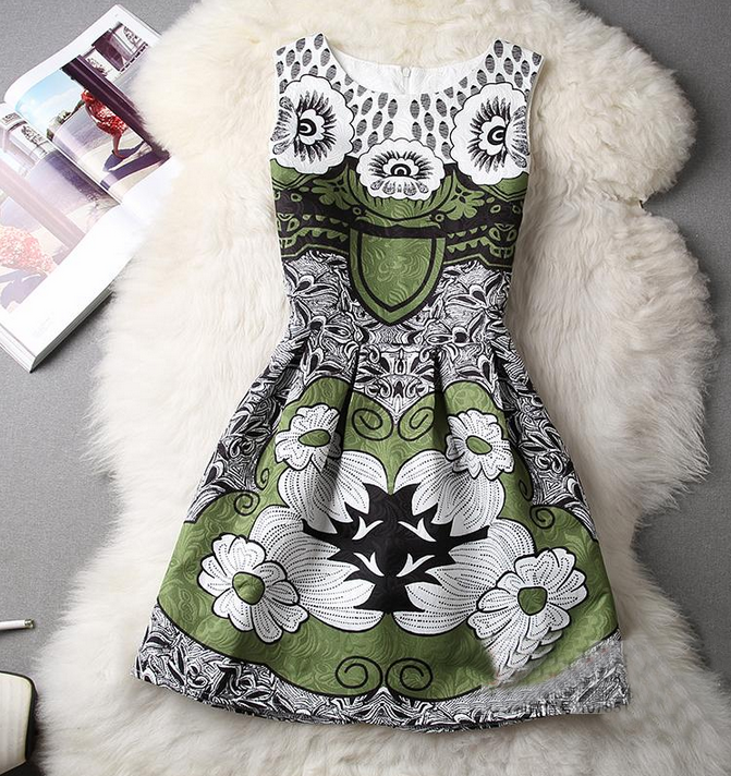 Lovely Printed Sleeveless Vest Dress Fg42507jh on Luulla