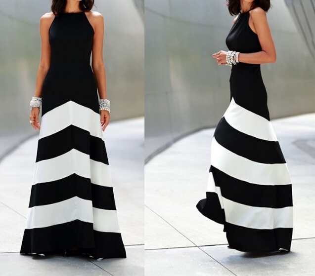 Round Neck Striped Long Dress